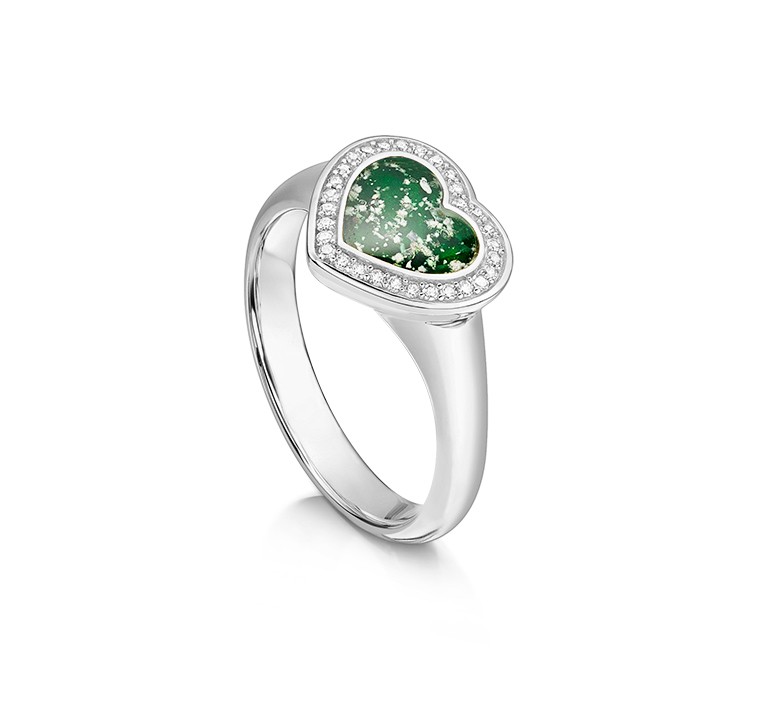 Halo Heart Ring Silver Green V2